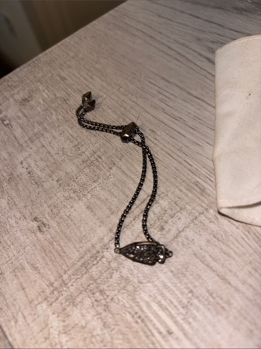 Kendra Scott Delicate Gunmetal Slider Bracelet with Marquise Pave Charm